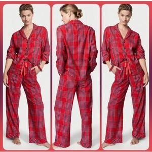 Victoria's Secret Flannel Pajama Set Pink Red Green Size XS